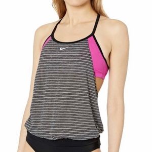 ❣️2/$25❣️ NIKE layered purple/pink drape sport tankini swimsuit swimwear top | S